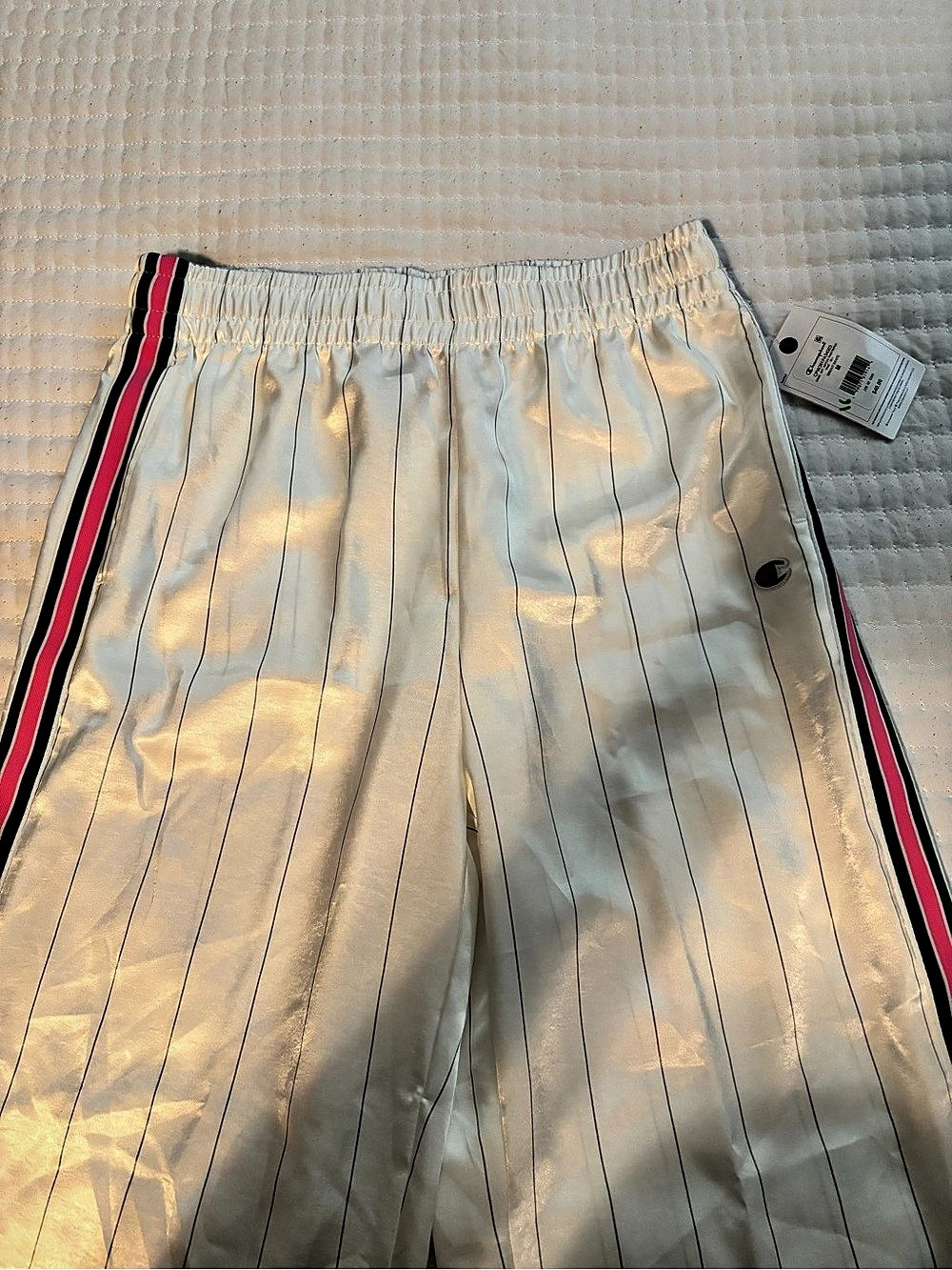 Champion Game Set Match Pinstriped Pants Athletic pants White & Pink Medium